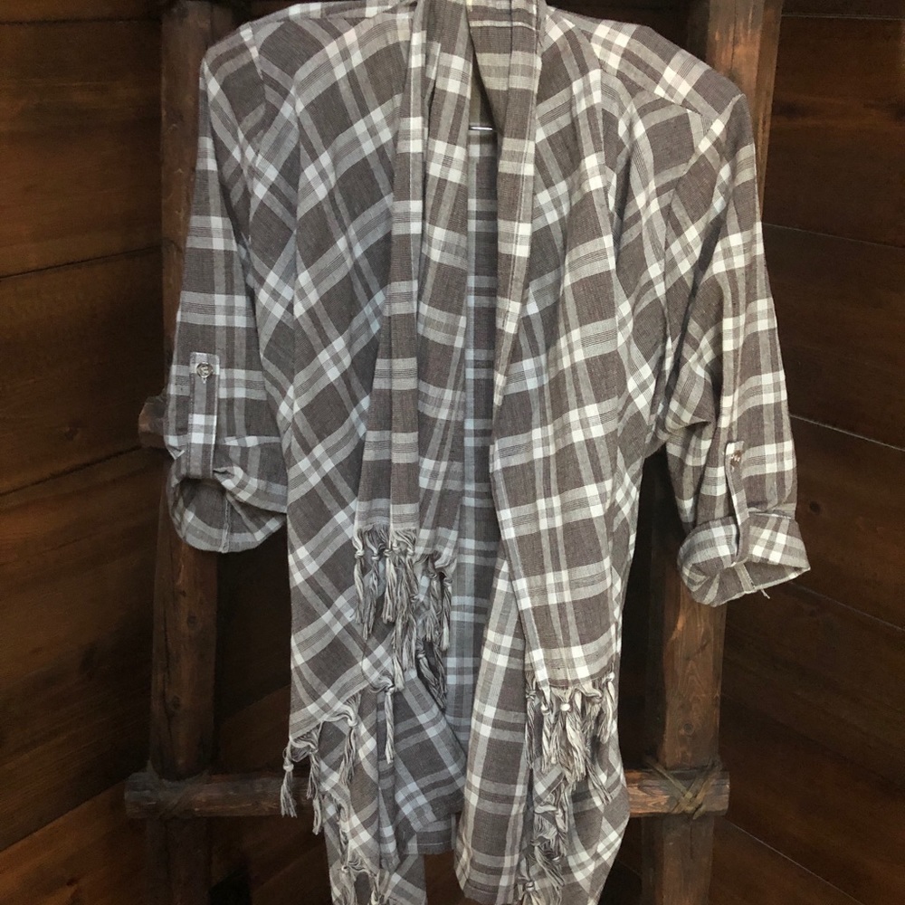 Plaid Kimono with tassels